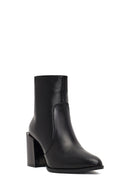 Women's Black Zippered Thick Heeled Leather Boot | Derimod