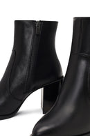 Women's Black Zippered Thick Heeled Leather Boot | Derimod