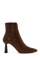Woman Brown Zippered Thin Heeled Leather Boot | Derimod