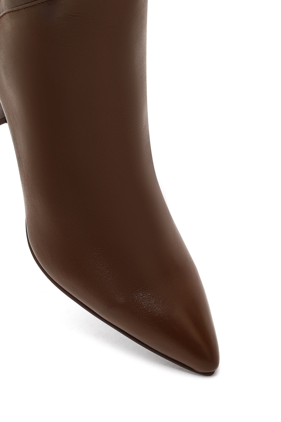 Woman Brown Zippered Thin Heeled Leather Boot
