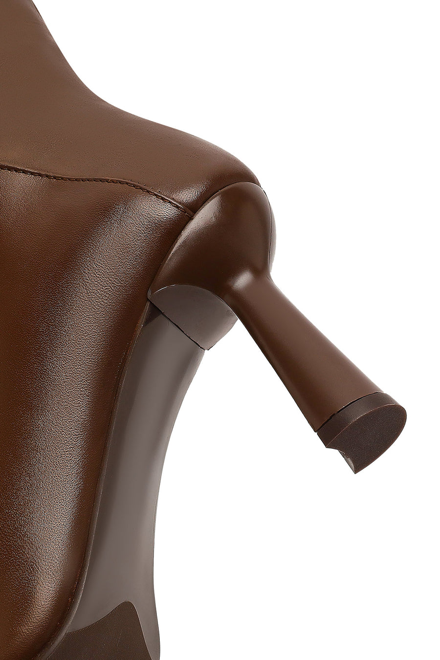 Woman Brown Zippered Thin Heeled Leather Boot