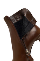 Woman Brown Zippered Thin Heeled Leather Boot | Derimod