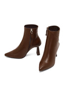 Woman Brown Zippered Thin Heeled Leather Boot | Derimod