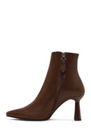 Woman Brown Zippered Thin Heeled Leather Boot | Derimod