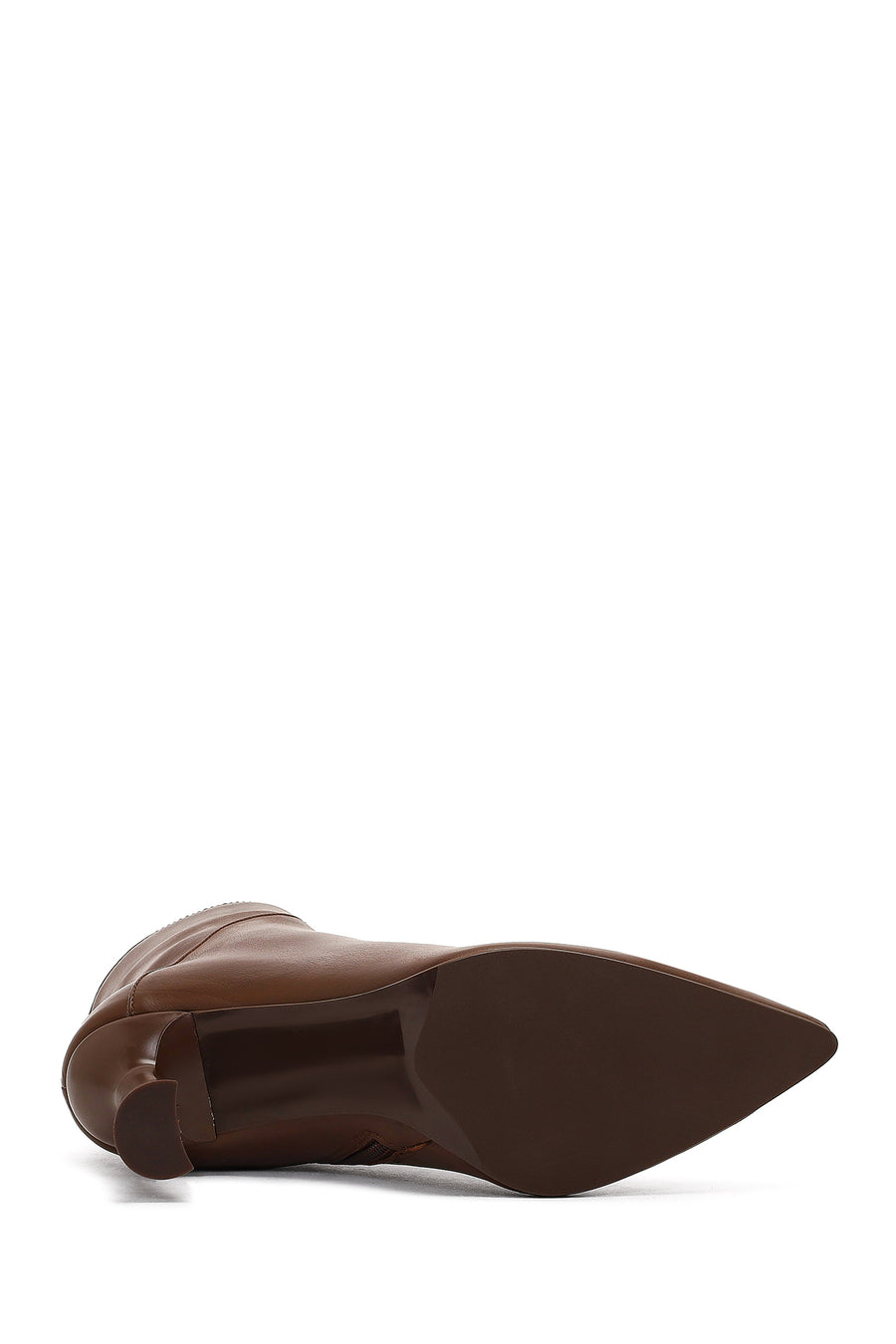 Woman Brown Zippered Thin Heeled Leather Boot