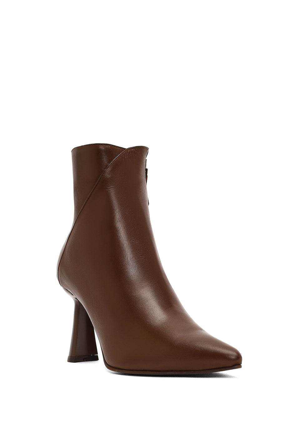 Woman Brown Zippered Thin Heeled Leather Boot