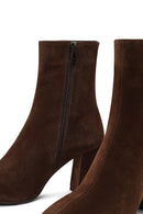 Woman Brown Zippered Thick Heeled Suede Leather Boot | Derimod