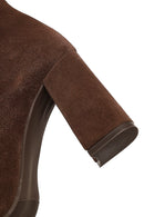 Woman Brown Zippered Thick Heeled Suede Leather Boot | Derimod