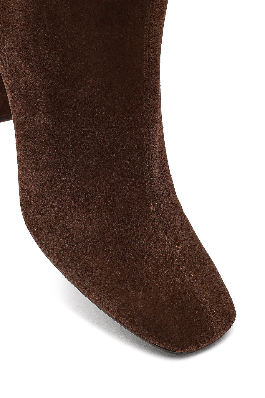 Woman Brown Zippered Thick Heeled Suede Leather Boot