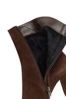 Woman Brown Zippered Thick Heeled Suede Leather Boot | Derimod