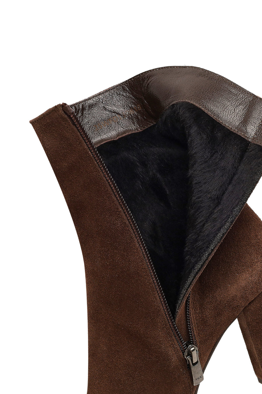 Woman Brown Zippered Thick Heeled Suede Leather Boot