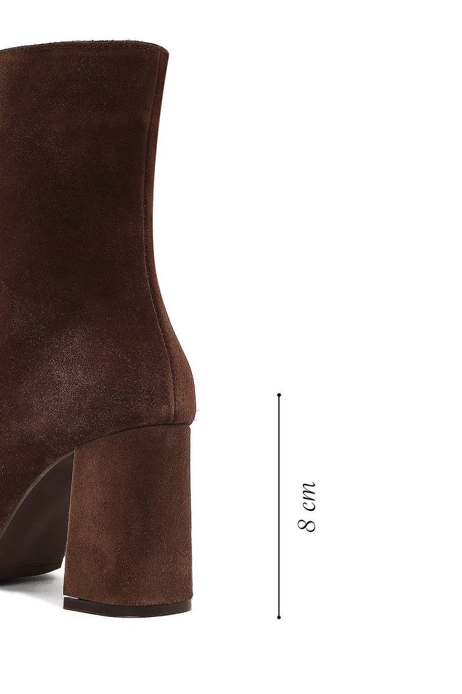 Woman Brown Zippered Thick Heeled Suede Leather Boot