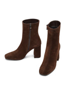 Woman Brown Zippered Thick Heeled Suede Leather Boot | Derimod