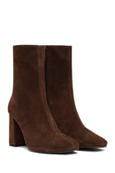 Woman Brown Zippered Thick Heeled Suede Leather Boot | Derimod