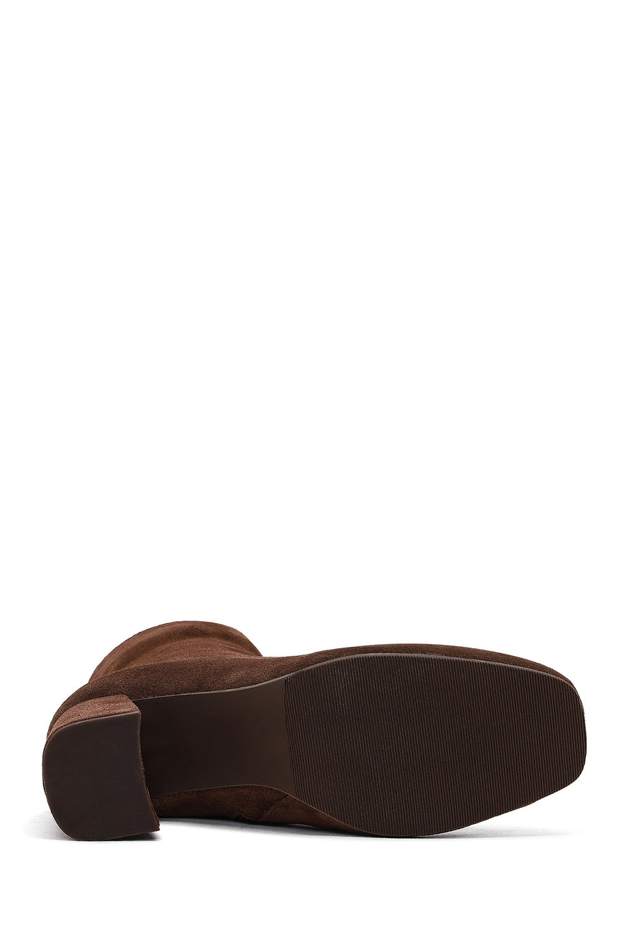 Woman Brown Zippered Thick Heeled Suede Leather Boot