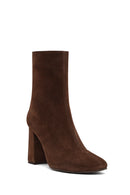 Woman Brown Zippered Thick Heeled Suede Leather Boot | Derimod