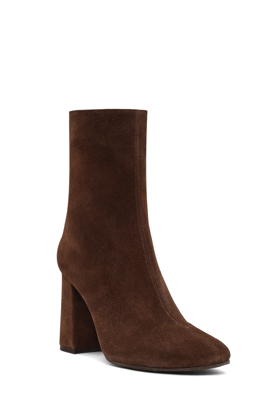 Woman Brown Zippered Thick Heeled Suede Leather Boot