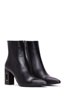 Woman Black Zippered Chunky Heels Leather Boat | Derimod