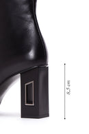 Woman Black Zippered Chunky Heels Leather Boat | Derimod