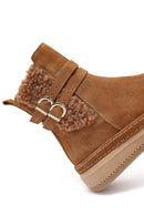 Woman Tan Zippered Suede Leather Teddy Bot | Derimod