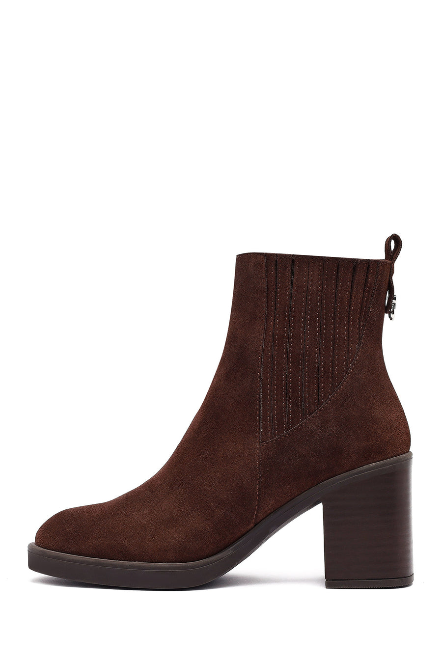 Woman Brown Chunky Heel Suede Leather Boat