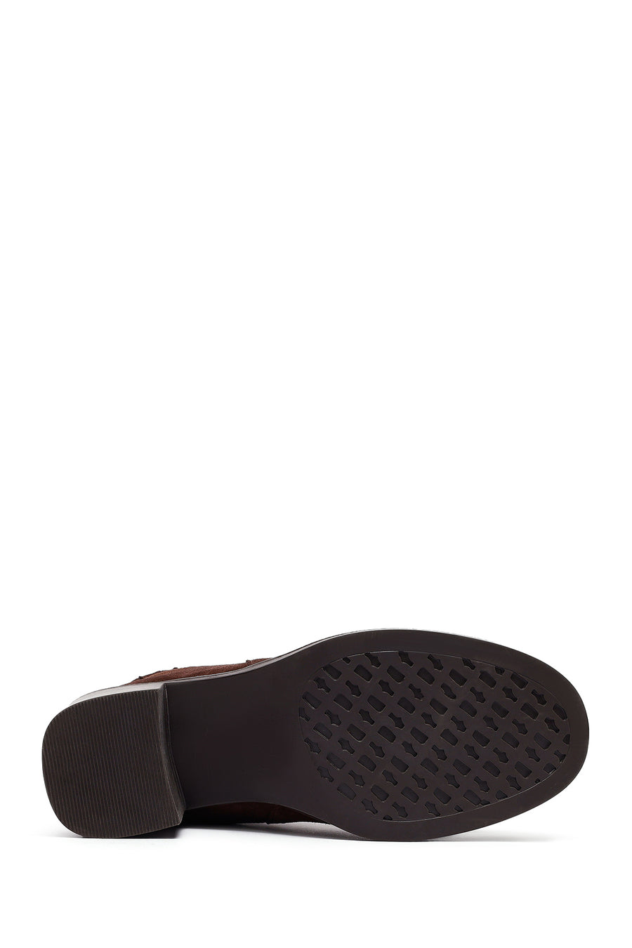 Woman Brown Chunky Heel Suede Leather Boat
