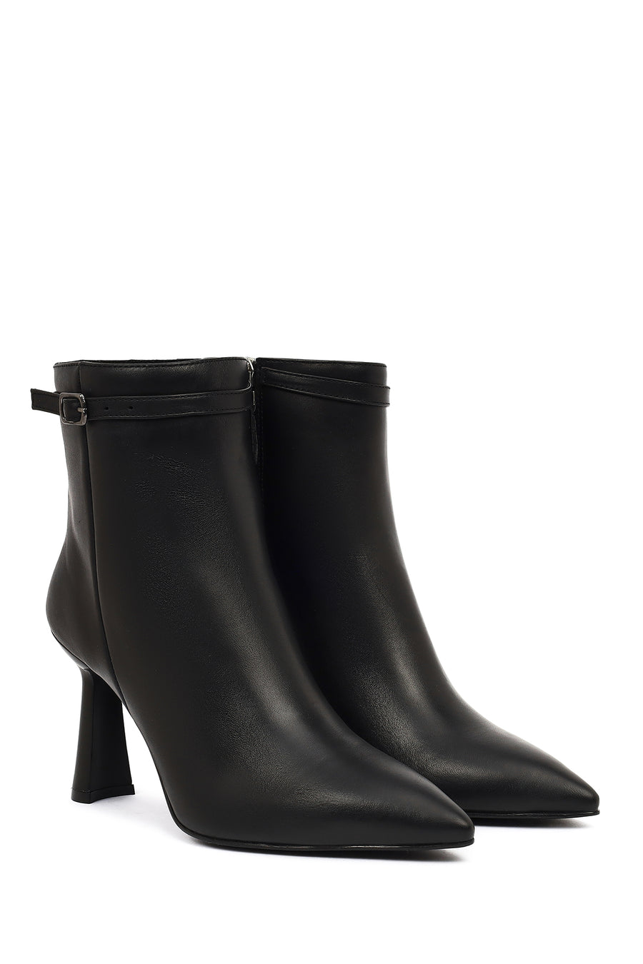 Women's Black Zipper Heeled Leather Boots