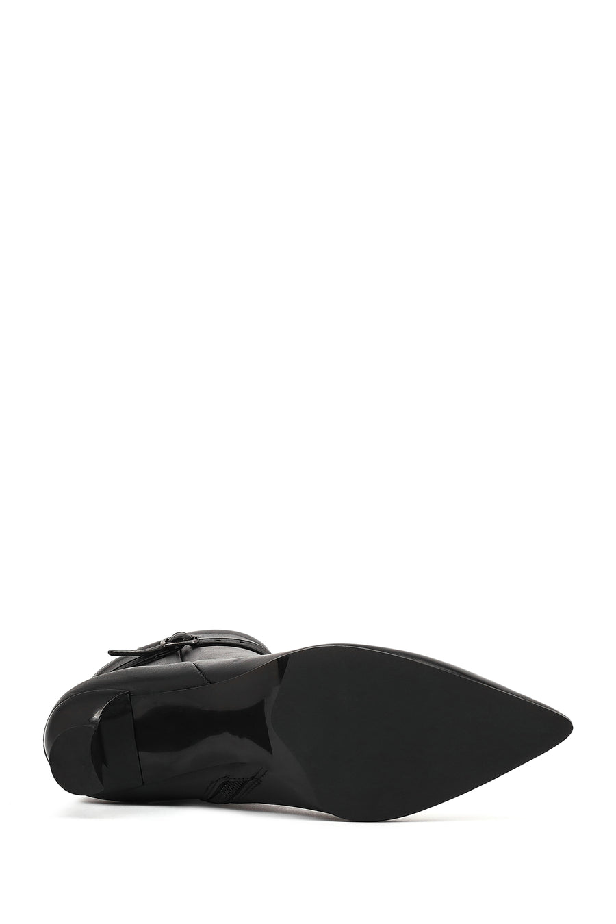 Women's Black Zipper Heeled Leather Boots