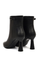 Women's Black Zipper Heeled Leather Boots | Derimod