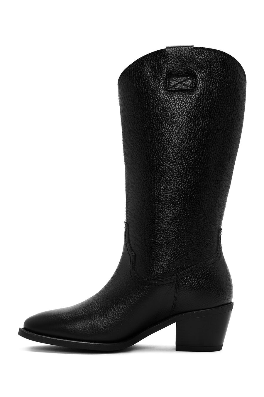 Woman Black Chunky Heels Leather Cowboy Boots