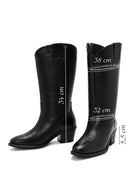 Woman Black Chunky Heels Leather Cowboy Boots | Derimod