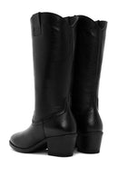 Woman Black Chunky Heels Leather Cowboy Boots | Derimod