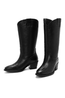 Woman Black Chunky Heels Leather Cowboy Boots | Derimod
