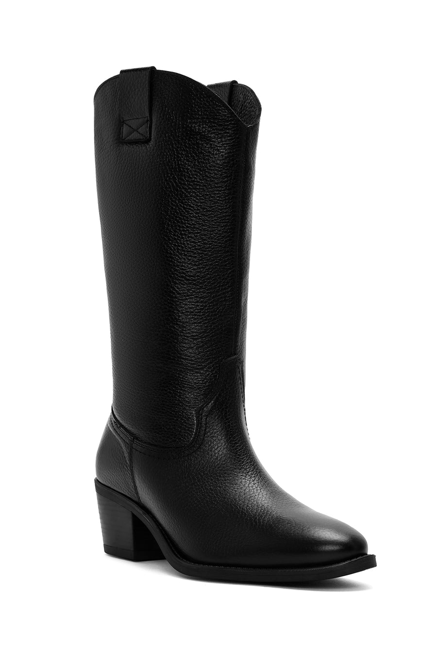 Woman Black Chunky Heels Leather Cowboy Boots