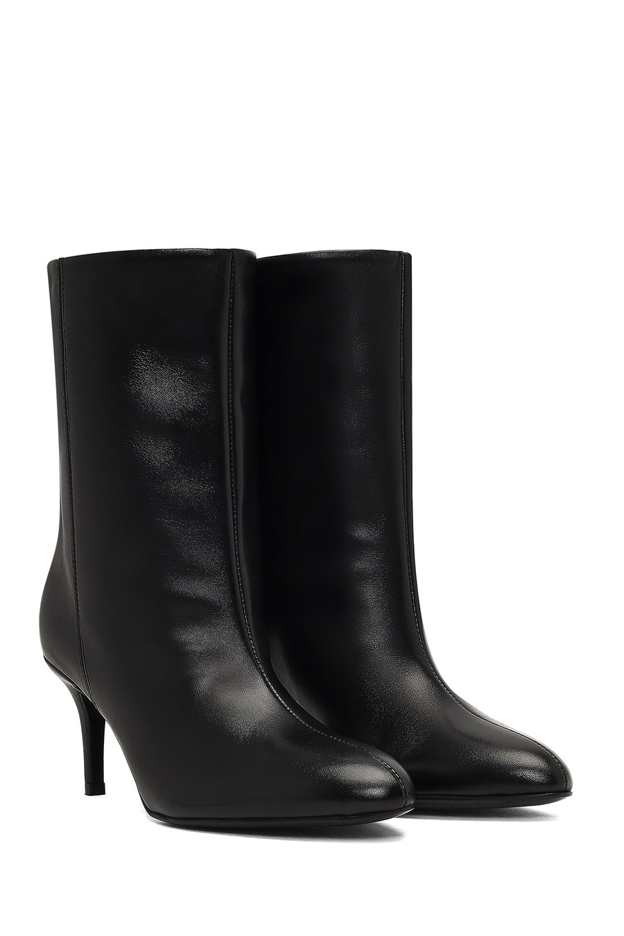 Women's Black Thin Heeled Leather Boot