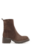 Woman Brown Zippered Suede Leather Boat | Derimod