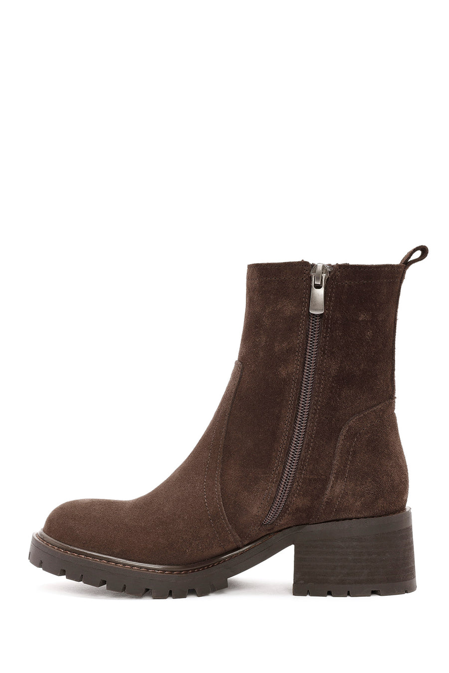 Woman Brown Zippered Suede Leather Boat