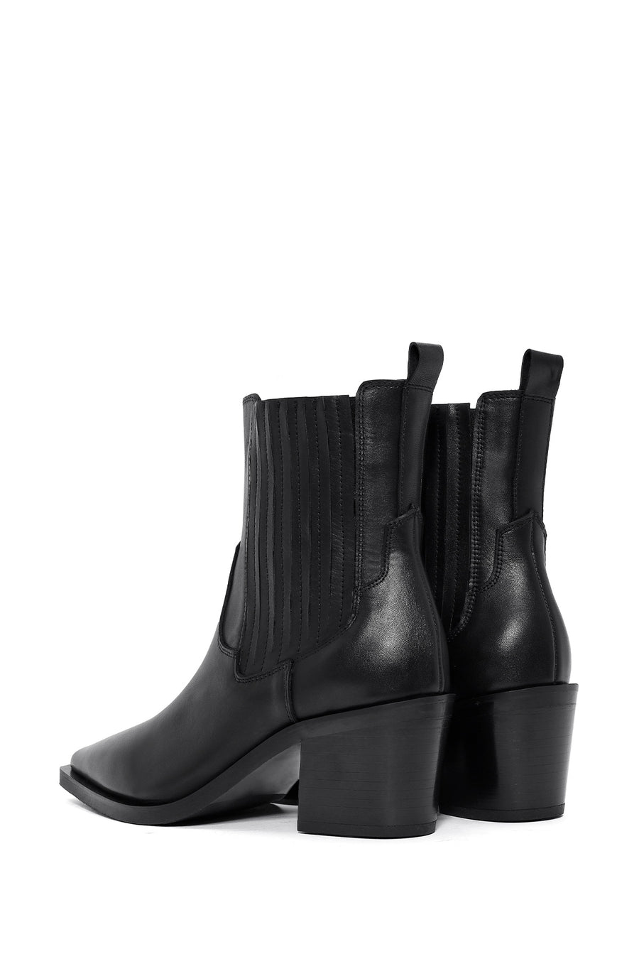 Woman Black Chunky Heels Leather Cowboy Boots