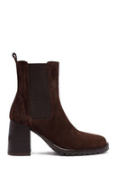 Woman Brown Chunky Heel Suede Leather Boat | Derimod