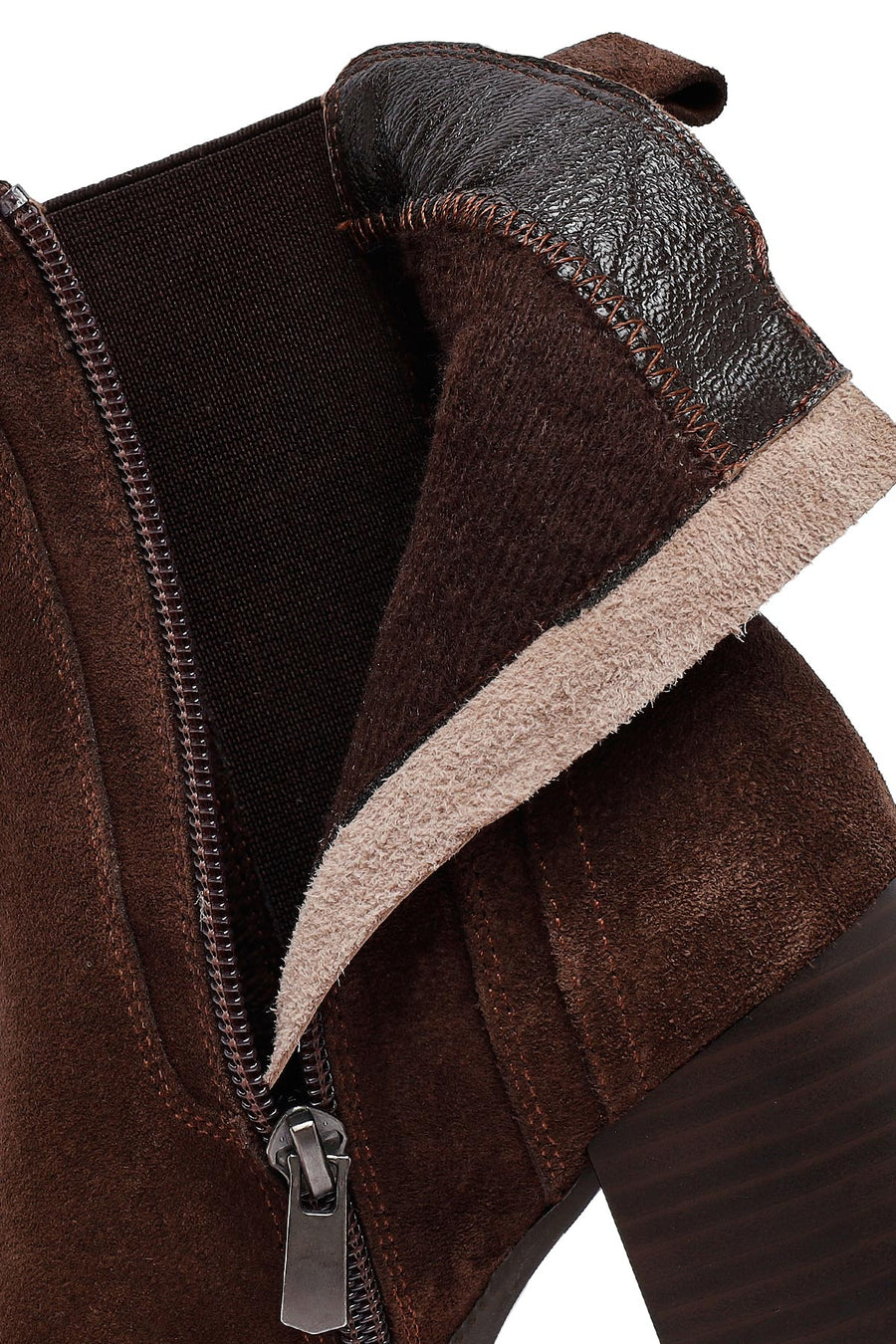 Woman Brown Chunky Heel Suede Leather Boat