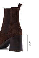 Woman Brown Chunky Heel Suede Leather Boat | Derimod