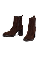 Woman Brown Chunky Heel Suede Leather Boat | Derimod