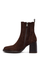 Woman Brown Chunky Heel Suede Leather Boat | Derimod