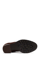 Woman Brown Chunky Heel Suede Leather Boat | Derimod