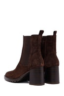 Woman Brown Chunky Heel Suede Leather Boat | Derimod