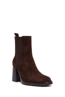 Woman Brown Chunky Heel Suede Leather Boat | Derimod