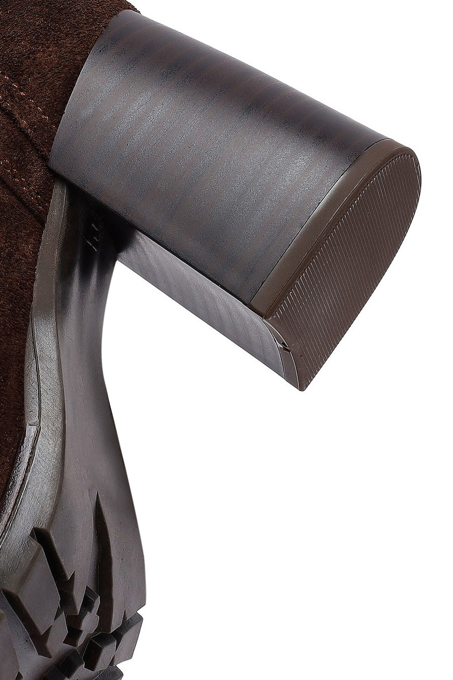 Woman Brown Chunky Heel Suede Leather Boat