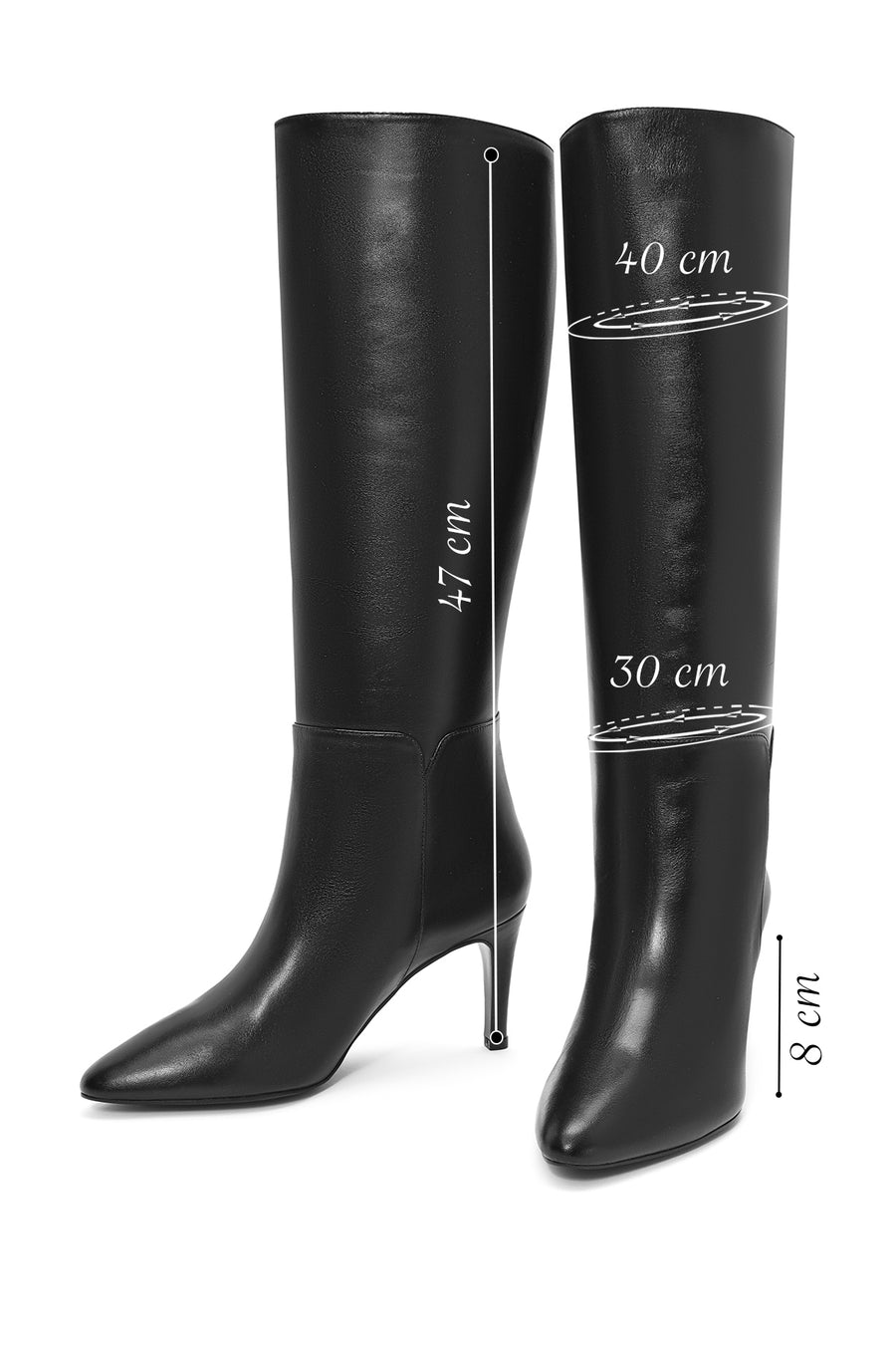 Woman Black Thin High Heels Leather Boot