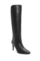 Woman Black Thin High Heels Leather Boot | Derimod