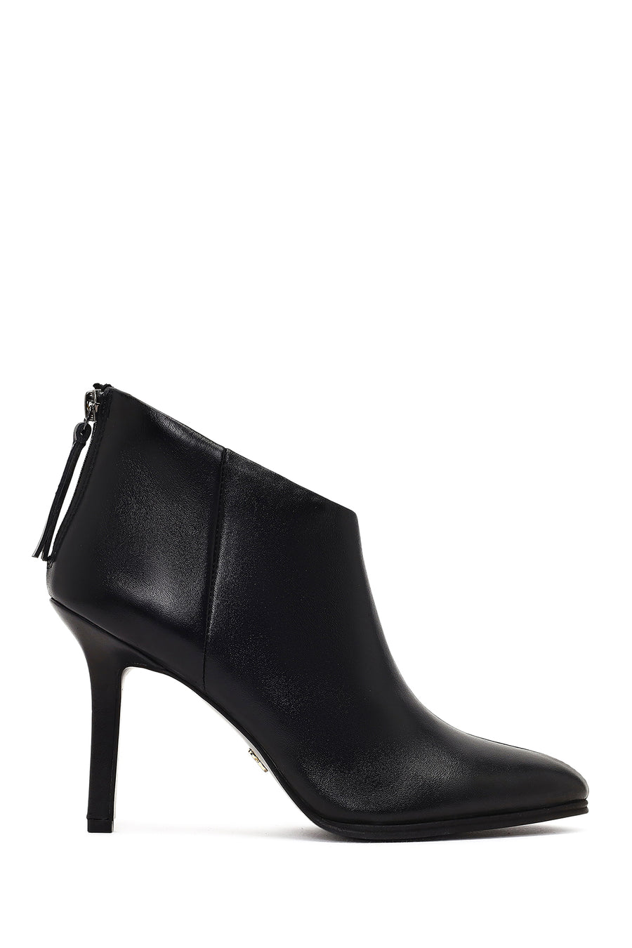 Women's Black Back Zipper High Thin Heel Leather Boot 25WFD163218 | Derimod